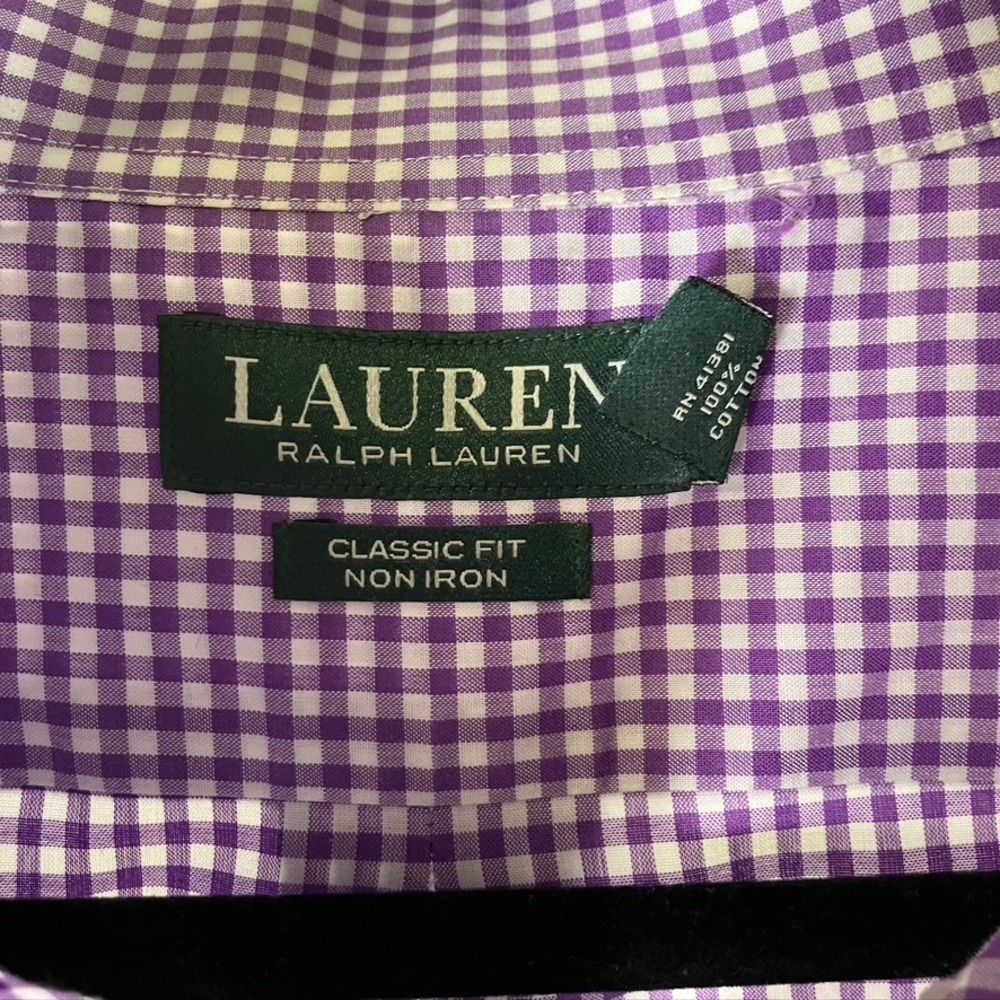 LAUREN Ralph Lauren Mens 17 1/2-32/33 Purple Check Classic Fit Non Iron Shirt - Picture 3 of 13